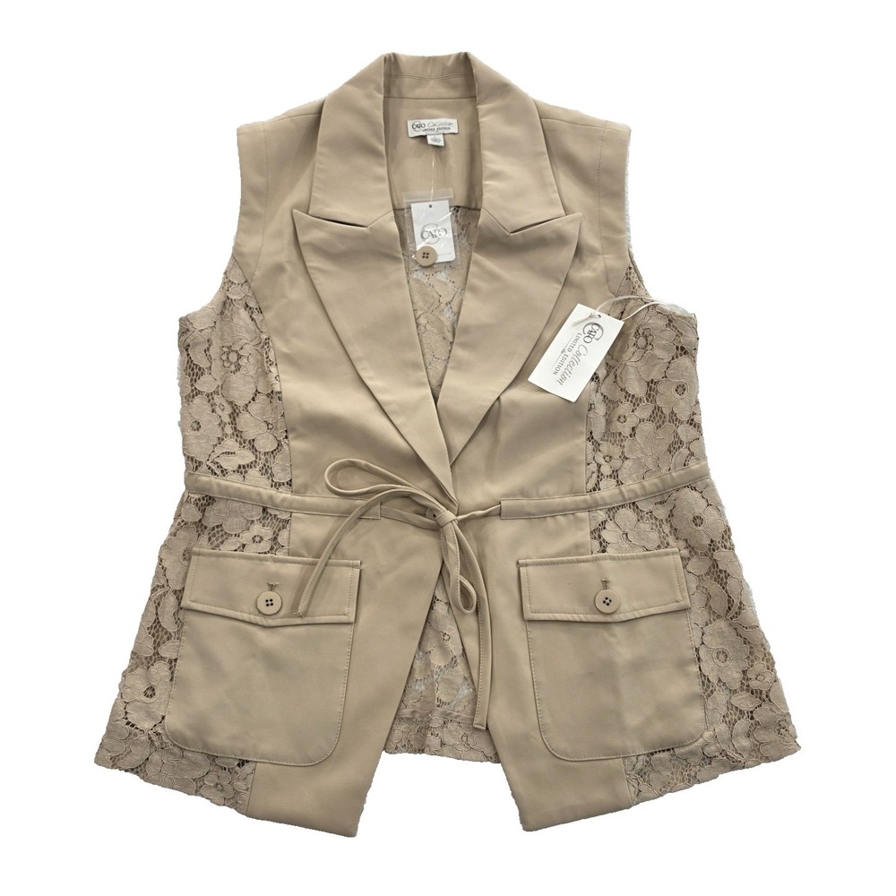 Cato Collection Blazer Women's L Tan Crochet Lace NWT Notched Lapel NEW Pockets